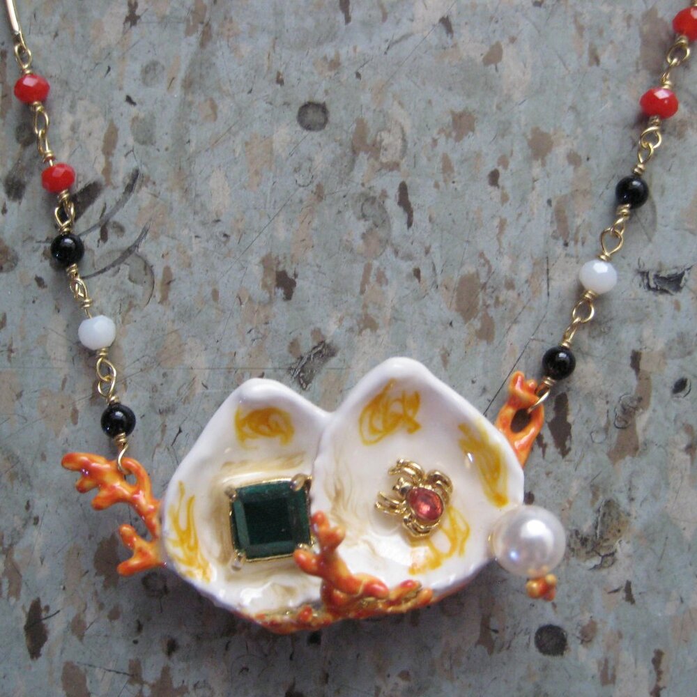 Les Nereides Exoplanète Double Coral And Stone Necklace -Coral Stick Out (3rd)